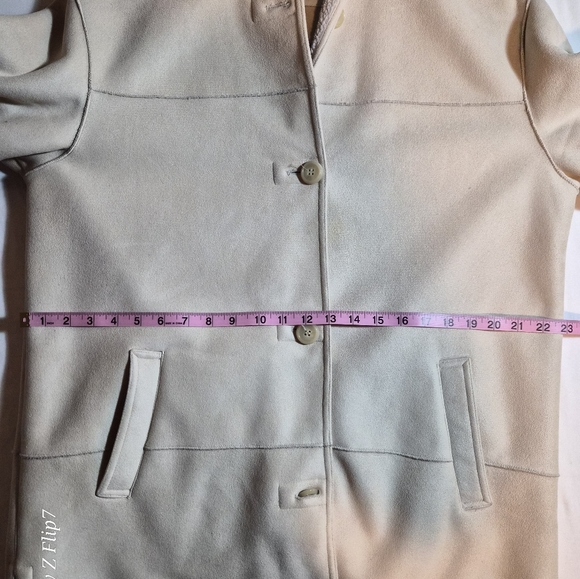 Cozy Cream Hooded Mid-Length Coat - Sherpa Lined Size L - Picture 6 of 9